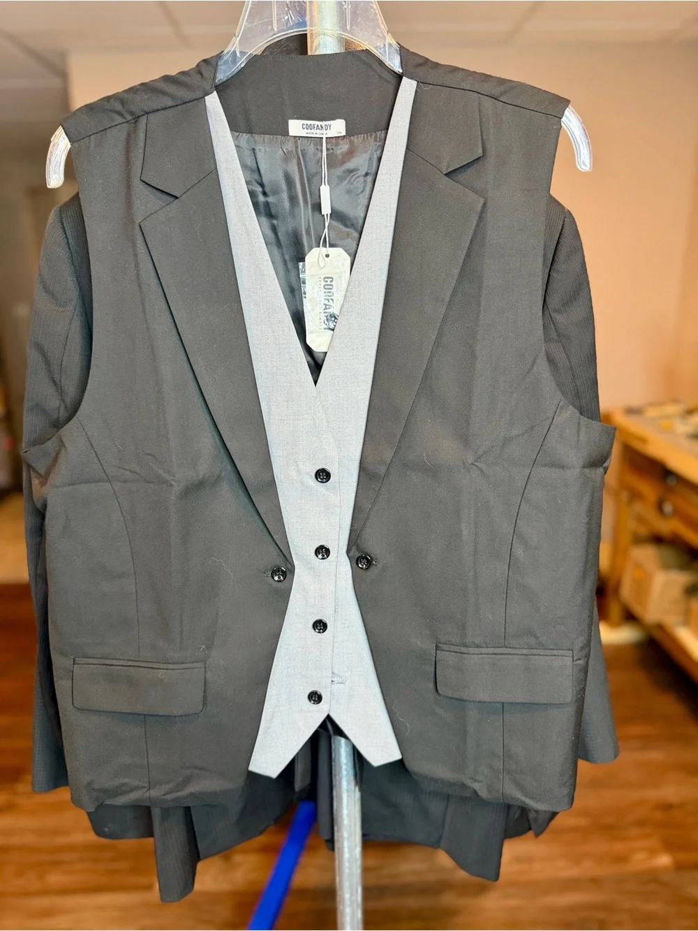 COOFANDY Black Blazer with Gray Integrated Vest
